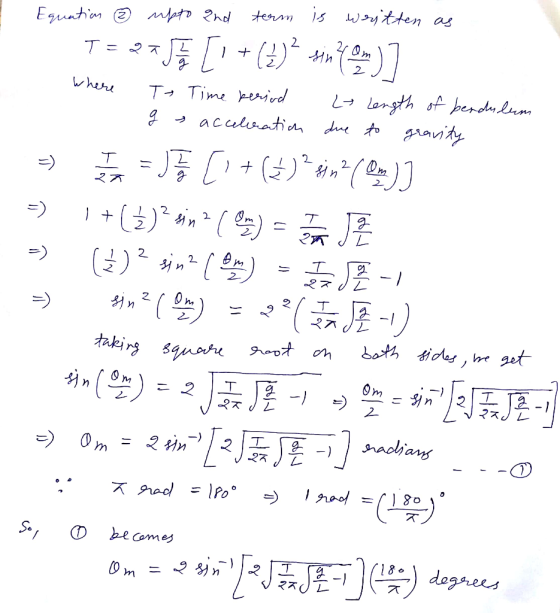 ter 1 >rytten as Equntion m T Time enivd accaleratia togaty Where Llangth of bendulum 2 m 2 2 2 2 2 ( 2 T get root n takirg q