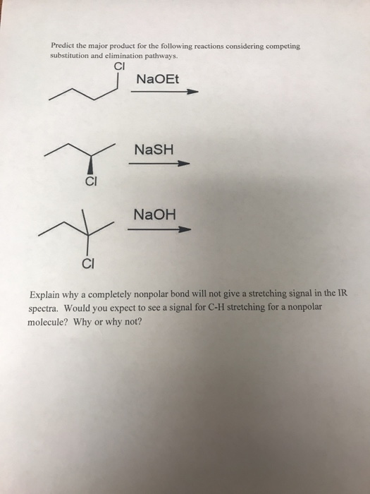 Predict the major product for the following reactions considering competing substitution and elimination pathways. CI NaOEt N