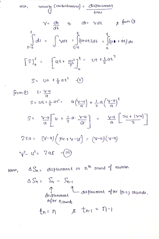 also, Velocity (instantaneous Olusplaamunt time v= ds » ds= vat 8 from Sdr. Sone Sensore fear [s1$ = [uts ere] ut dat? S = Ut