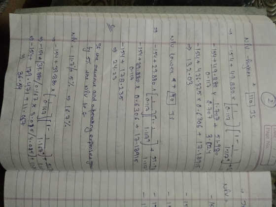 Date (2) (Page No Niv higher & [110] IS - 2 NPV - 154 + 49.880 x 20.117 1.1079) - 154 +49.880 x 1.707 51.980 0.117 2.707 3.02