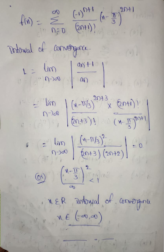 90+) (0041 fin) = E (n-} 20+1)] Dintorwal of .com convergence FD. ant L = lim no an 2013 Ilim x 2011) nha 2011 20:13)! cm (4