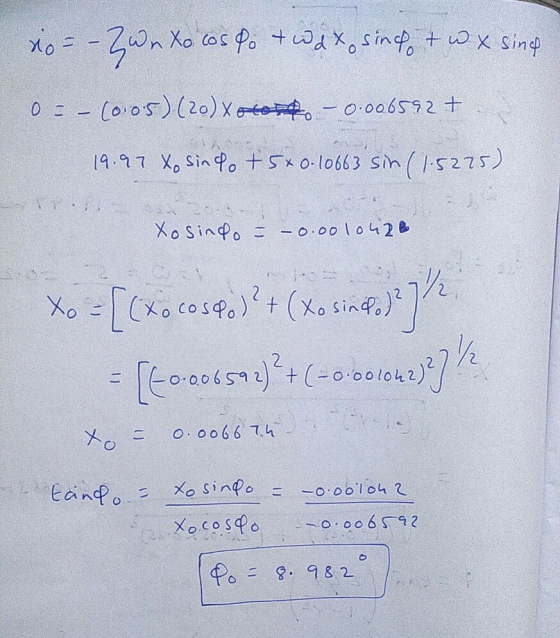 no = - 3Wnto cos do + Wax sindt w x sing 0.- (0.05) (20) Xato -0.006592 + 19.97 Xo sindo + 5x0-10663 sin (1.5275) Xosindo = -