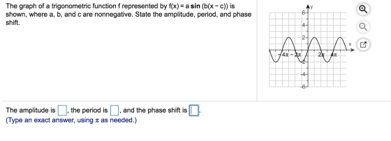 У The graph of a trigonometric function f represented by f(x) = a sin (b(x-c)) is shown, where a, b, and care nonnegative. St