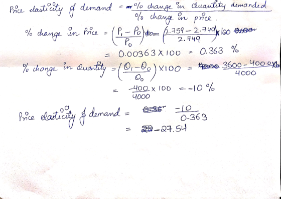 Price elasticity of demand = my % change in Quantity demanded O % change in price : % change in Price = (P. - Polho= 12.959 -