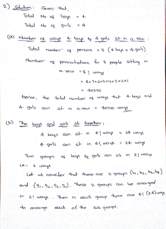 2) an Give tha Tola cdbos @ Nurter ←un쑈 4cue e 49eds stnamu umbe 억 R mutations people si 40320 (b) The bcAs an girls st togethe Tuso gu 2 uts us codex tht here ae 2 ,9,93,3 These 2 pScan be anauged and in 2! ua . in each srup there ane 4. (24)«ty group