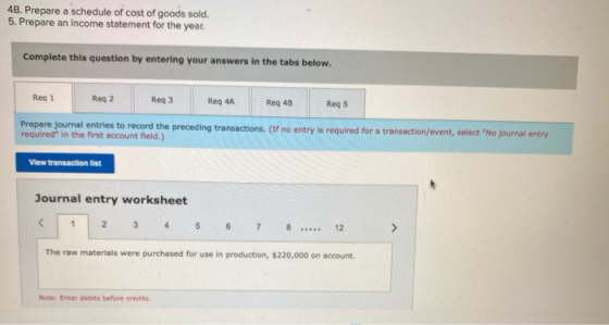 48. Prepare a schedule of cost of goods sold. 5. Prepare an Income statement for the year. Complete this question by entering