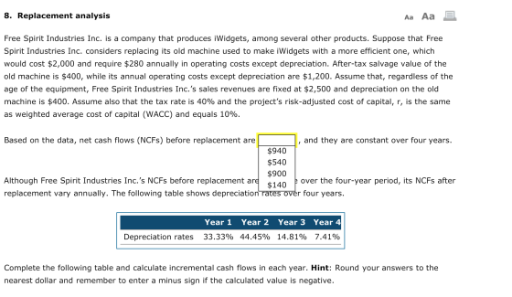 8. Replacement analysis Aa Aa E Free Spirit Industries Inc. is a company that produces iWidgets, among several other products