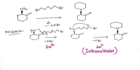 NH2 BOM - 2 H Br Hnin Mechanism K with -H By ? Ng (Intramolecular)