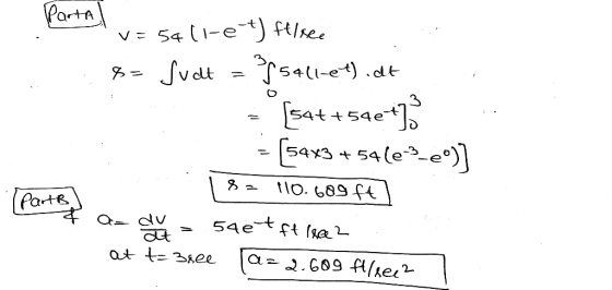 Partal v=sall-et) free %= Suelt = J5441-et).dt = [54t+54e+7 = [54x3 + 54--cº)] 18= 110.689 ft) -dv = 546 t ft lee 2 at t=38ee