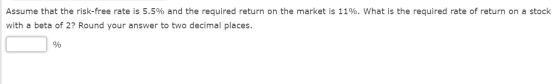 Assume that the risk-free rate is 5.5% and the required return on the market is 11%. What is the required rate of return on a