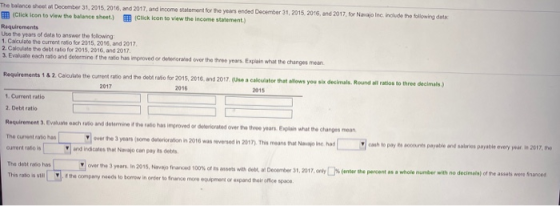 The balance sheet of December 31, 2015, 2016, and 2017 and income statement for the years ended December 31, 2015, 2016, and