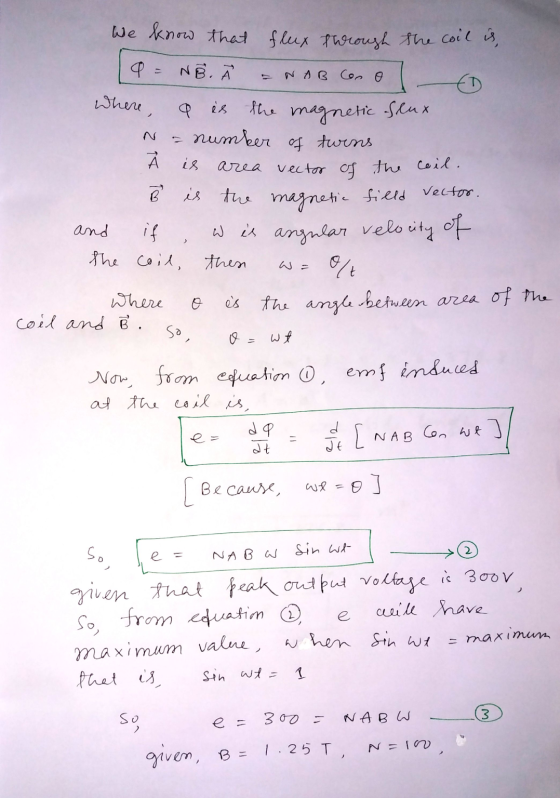 We know that NAB Cono flux through the coil is, 9 = NB. D Where a is the magnetic flux number of turns is area vector of the