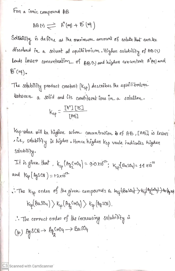 For a ionic compound AB AB (s) Atag) + 55 (69) Solubility is define as the maximum amount of solute that canke dissolved in a