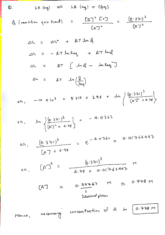 б. 2А (4) = 2в (-) + cle) (б. зә) 3 & (reaction quotients : Св* Сc) CA71 EAJ? дч 04° + рт и Д4 = - 2т + 2т 04 - вт [ hq – Am