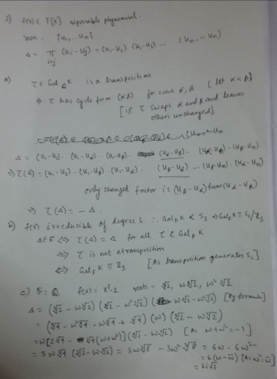 2) f(x) E F[x] separable plynomial. (Un..- Un) a- T Cup - Lj) =(4,-4) (4, -Uz) TE Galok is a transposition e has cycle form (