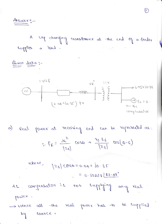 0 A La a feeder Rupplies a load Given data 10 3S op o) Real Po e end ta be vepreseta 2 1z o 3228 348 -> Hence a00-the YeaQ