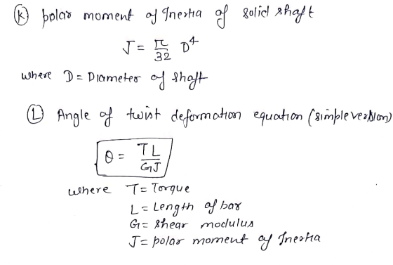 bolar moment of Gnesta of folie shaft JE DA where D = Diameter of shaft Angle of twist deformation equation (simple vention)