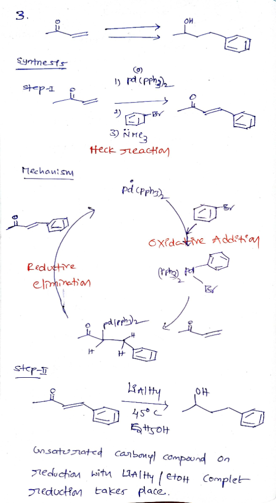 Synthests step-1 1) pdcppha) - 3) kimez Heck reaction Mechanism pdcpph) oxidative Addition Reductive elimination BA مسئلے کا