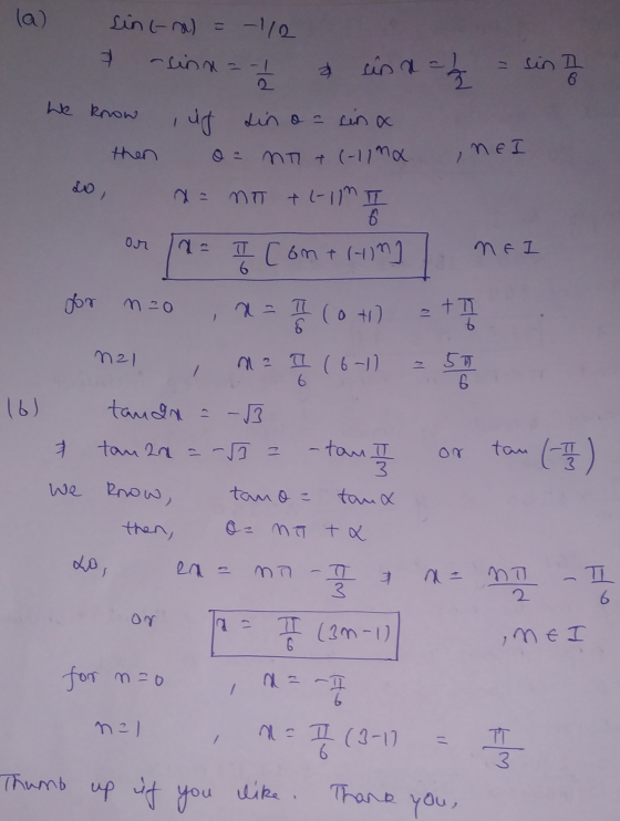 NEI la sin (-2) = -1/ a sinn = 1 & cina - 4 = sinto We know it sino a sina then a = MT + (-11 na so x = MT + 1-1M I ar na I c