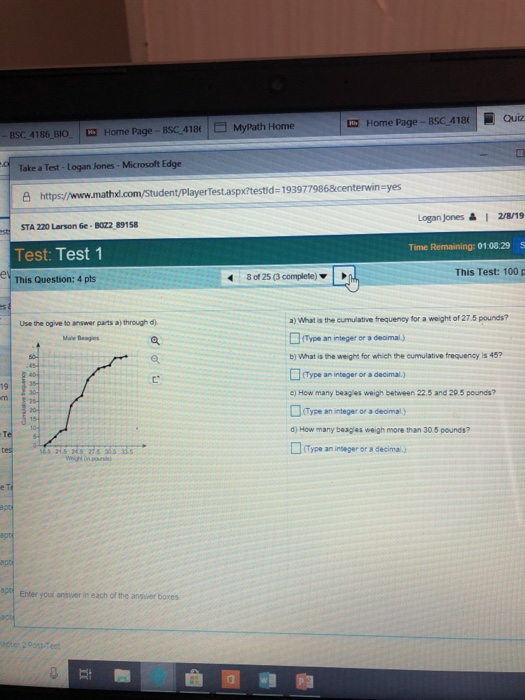 MyPath Home Hme Page- BSC418Quiz BSC 4186-Blo | w Homepage-BSC·418( Take a Test - Logan Jones- Microsoft Edge 凸https://wwwmat