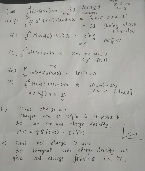 Pilt = 81 (Using above property) 4. 2 b) Total charge Charyn, are at on½in & at point阝. we can bee charge density, c) Totalnet char ix zero o Integral over chare density wil chdr