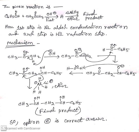 The given reaction is - Ca #sểu + city being e om det Here 1st step is the aldol condensation reaction and anch step is the r