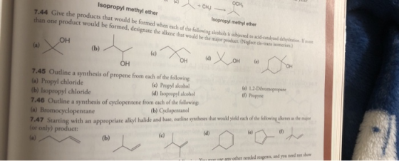 OCH, O 4 + CHỊ Isopropyl methyl ether Isopropyl methyl ether 7.44 Give the products that would be formed when each of the fol