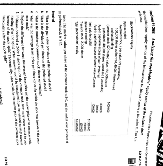11-26B Analyzing the stockho kholders equity section of the balance sheet for Stinson Co lders equity section of the balanc