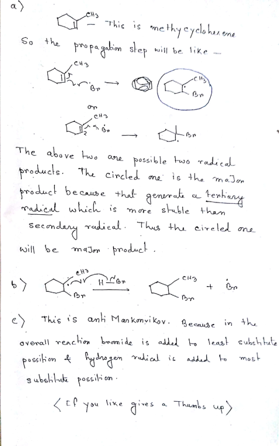 au on Step w be ike . The above wo onra possible hwo radied pr。duels, the circled me is tんmaJon is mcre S Hble ham Secarm e Tm This is anhi Mankomnyi kov. ecnusc in overall rea chor bromide is adh1 1eas! cu,chlub ossiドcm ie ives a Thumbs