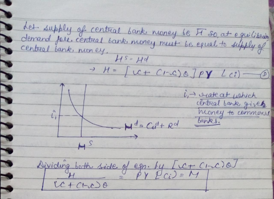 Let supply of central bank money be t so, at equilibrin demand fore central bank, money must be equal to supply of centeal ba