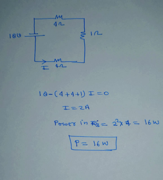 M 42 180 18-(4+ 4+1) I=0 I=RA Power in R&= 222 = 16W P= 16w