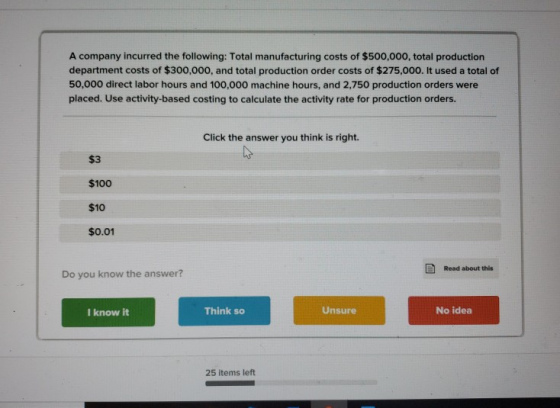 A company incurred the following: Total manufacturing costs of $500,000, total production department costs of $300,000, and t