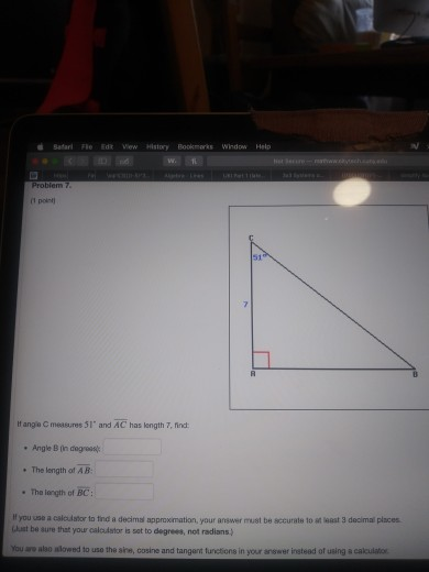 Star Fed View Rookmarks Window Help W. Problem If angle measures 51 and AC has longth 7. find • Angle Bindegros • The length
