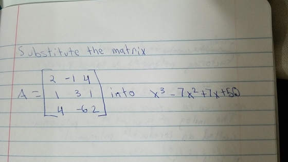 substitute the matrix 12-14 A = 1 3 1 24 662 into x3 - 7x²+2x+50