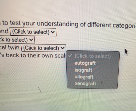 to test your understanding of different categori end (Click to select) ck to select) cal twin (Click to select) s back to th