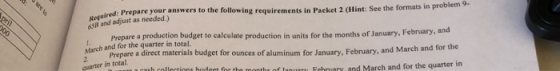 Required: Prepare your answers to the following requirements in Packet 2 (Hint: See the formats in problem 9. March and for t