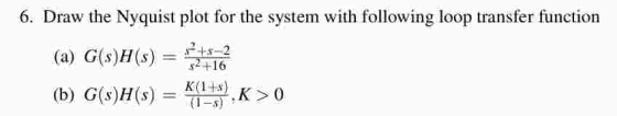6. Draw the Nyquist plot for the system with following loop transfer function (a) G(s)H(s) = 112 82+16