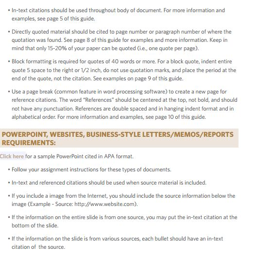 In-text citations should be used throughout body of document. For more information and examples, see page 5 of this guide. Di