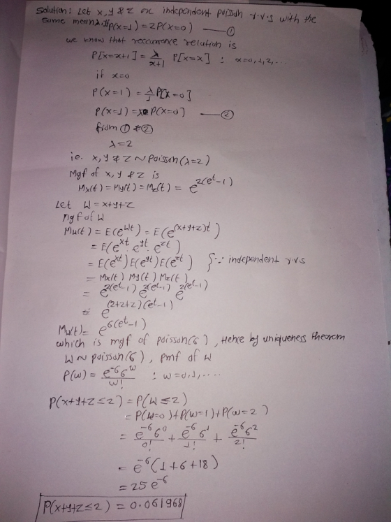 2x41 A-2 Ce- () . independent s is myf of pdissan) Hehe by uniqueness theosomm -6 2 25 е RxHtzs 2 ) 0.061968