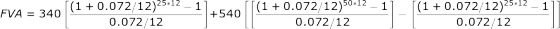 FVA = 340 (1 + 0.072/12,5(! - 17540||(1 +0.072/22730.1! - 11 - [(1 +0.072/12)41! _ 1]] 0.072/12 0.072/12 0.072/12