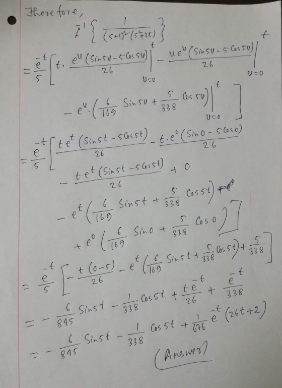 6 Sinst Therefore, Î{ (54) 157es)} t t el (Sinsu-5 los 5U) uel (sin suns cos su ti = U=0 5 UCO t 5 Cossu - e. (T 6 Sin sut