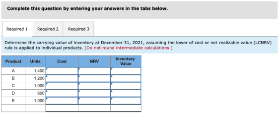 Complete this question by entering your answers in the tabs below. Required 1 Required 2 Required 3 Determine the carrying va