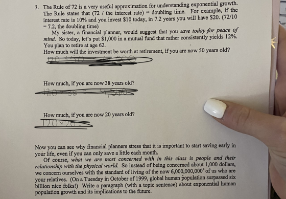 3. The Rule of 72 is a very useful approximation for understanding exponential growth. The Rule states that (72 / the interes
