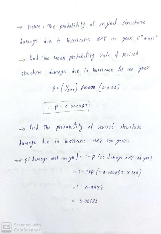 Hence. The probability of original structure damage due to hurricane over 100 years is 0.001 - find the mean probability rat