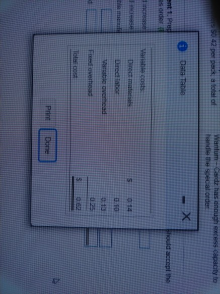 Wantun-Cardz has enough excess capacity to SO 42 per pack, a total of handie the special order X Data Table ent 1. Pred Shoul