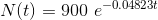 N(t) = 900 \ e^{-0.04823t}