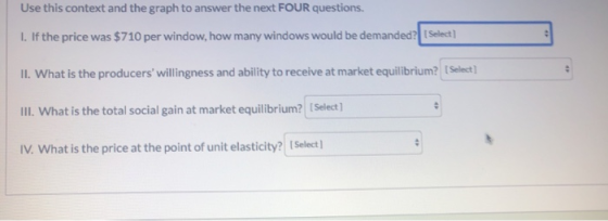 Use this context and the graph to answer the next FOUR questions. 1. If the price was $710 per window, how many windows would
