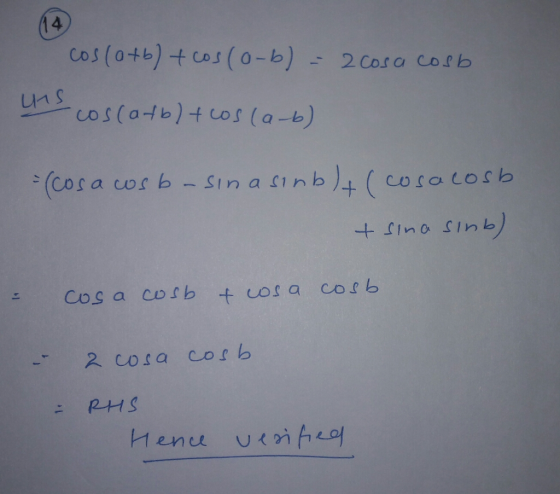 cos(a+b) + cos(o-b) = 2 cosa cosb uns cos(atbltcos (ab) =(cosa cosb-sina sinblt (cosacosb + sina sinb) = cos a cosb & cosa co
