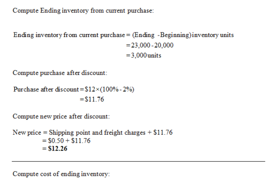 Compute Ending inventory from current purchase: Ending inventory from current purchase = (Ending - Beginning)inventory units