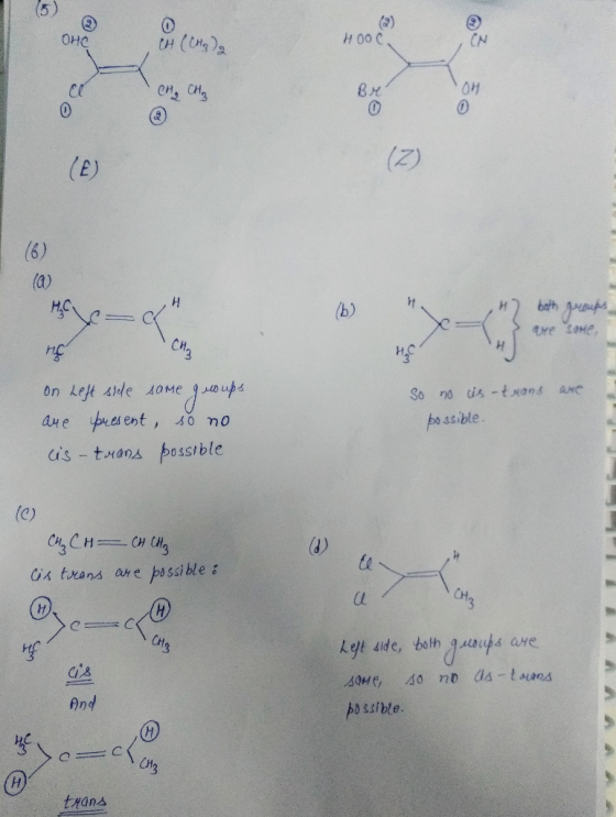 OHC (13) HOOL, 63 & are some nic CHE on Left side same groups are present, so no cis-trans possible So no is trans are possi